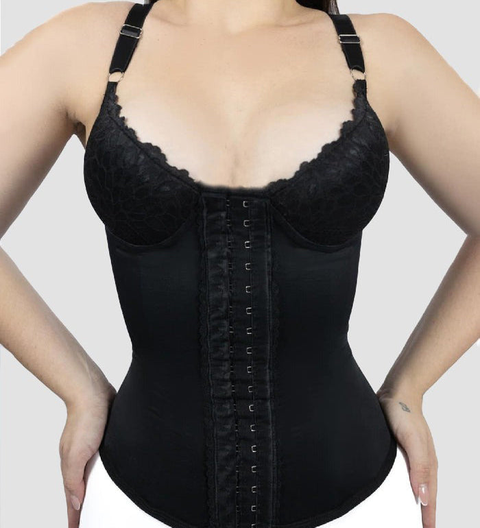 Sorelyne® Seamless Satin 18 Steel Bone Corset Vest Lace Cups Bustier Top