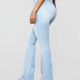 Fashion High Waist Hip Lift Slim Washed Flared Jeans