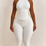 Polka Dot Halter Neck Hourglass Capri Jumpsuit with Detachable Corset Two-Piece Set
