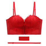 Front And Back Closure Strapless Push-up 7 Row Buckles Bra Non-slip Lace Brassiere