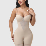 V Neck Adjustable Strap Crotch Zipper Seamless Lace Bodysuit Shapewear