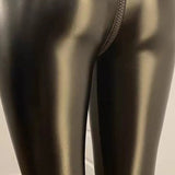 Sexy PU Leather Crotch Zipper Leather Pants for Curvy Women