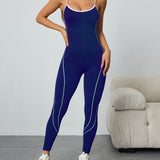 Seamless Athletic Jumpsuit Cross-Strap Color-Block Full-Length Bodysuit