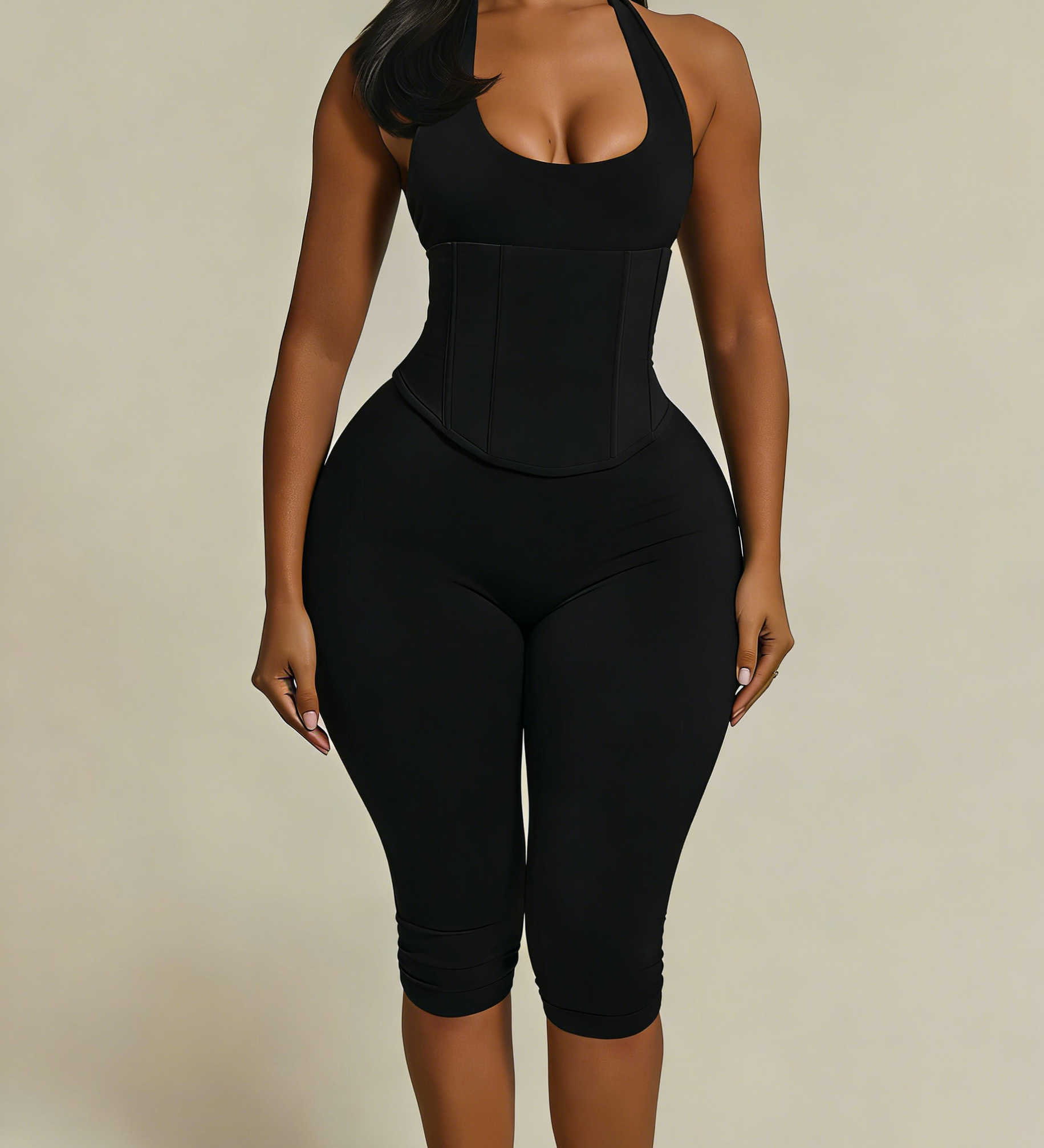 Hourglass Figure The Corset Body Shaper Waist Cincher Capri Jumpsuit Two-Piece Set