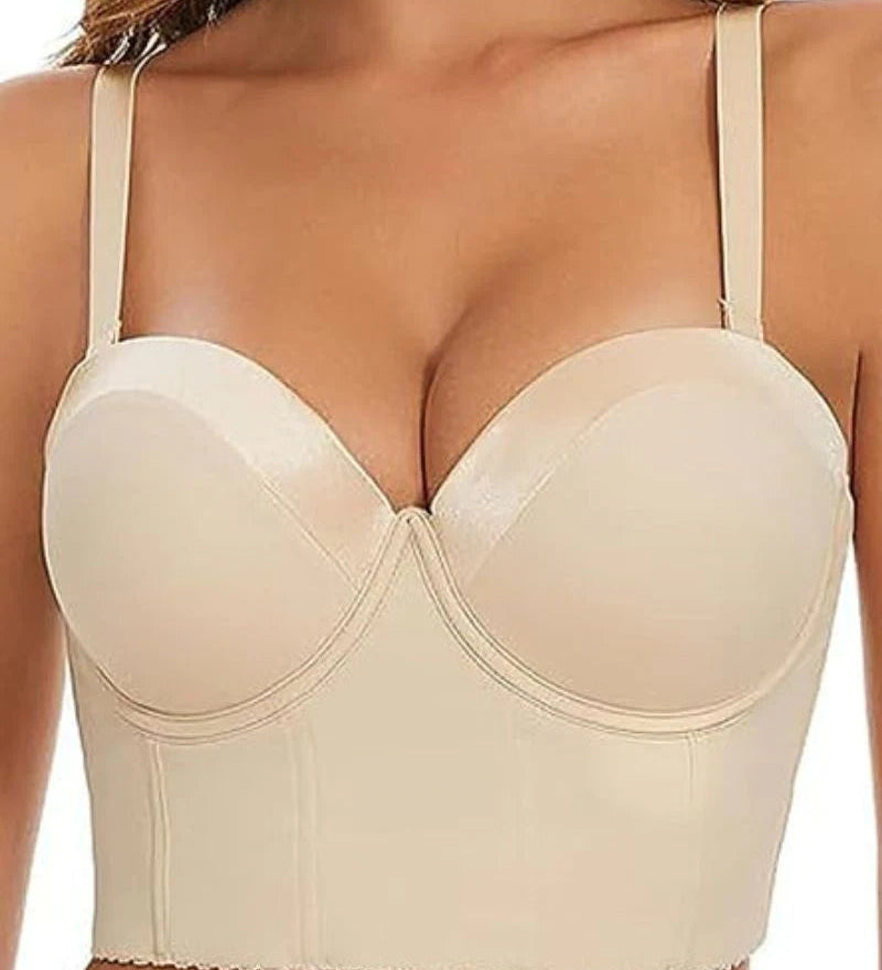 Non-Slip Strapless Bra for Women with Low Back and Long Multi-way Push-up Bra