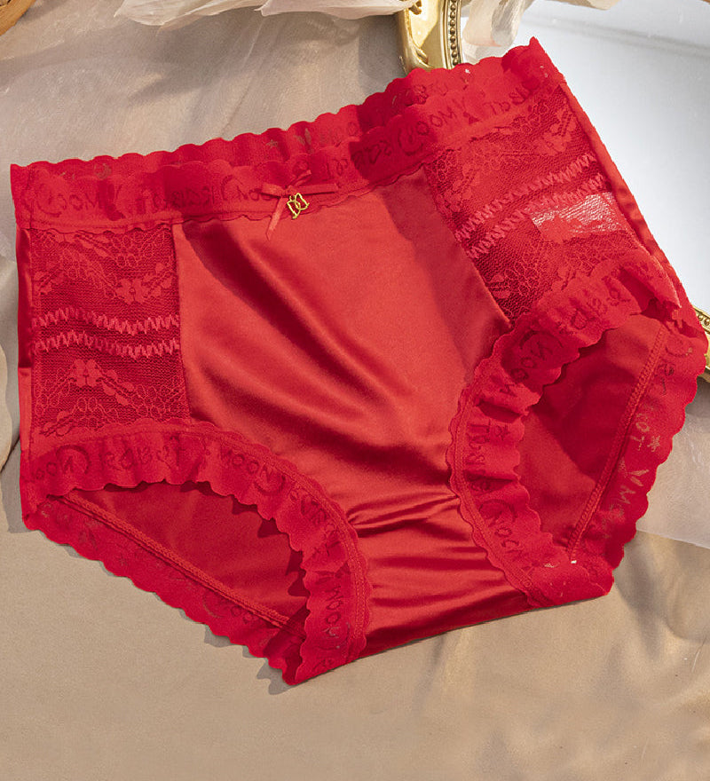 Women's Satin Seamless Ice Silk Mid-waist Briefs Cotton Crotch Butt-Lift Panties