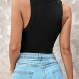 Round Neck Ribbed Tank Top Built In with Bra Padded