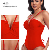 Sexy Strappy Triangle V-shaped Halter Neck One-piece Body Shaping Swimsuit
