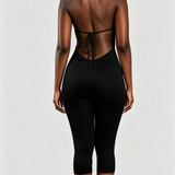 V Neck Halter Open Back Tie Capri Jumpsuit