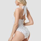 Polka Dot Halter Corset One-Piece Swimsuit