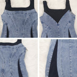 Sorelyne® Contrast Color Suspenders Bodycon Mini Denim Dress