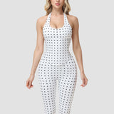 Hourglass Figure Body Shaper Waist Cincher Polka Dot Capri Jumpsuit Two-Piece Set