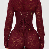 Lace Corset Long-sleeved Hourglass Jumpsuit
