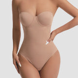 Women's Strapless Built-in Bra X Cross Tummy Control Bodysuit