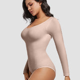 Seamless Crew Neck Long Sleeve Corset Bodysuit Tops Stretch Triangle Jumpsuit