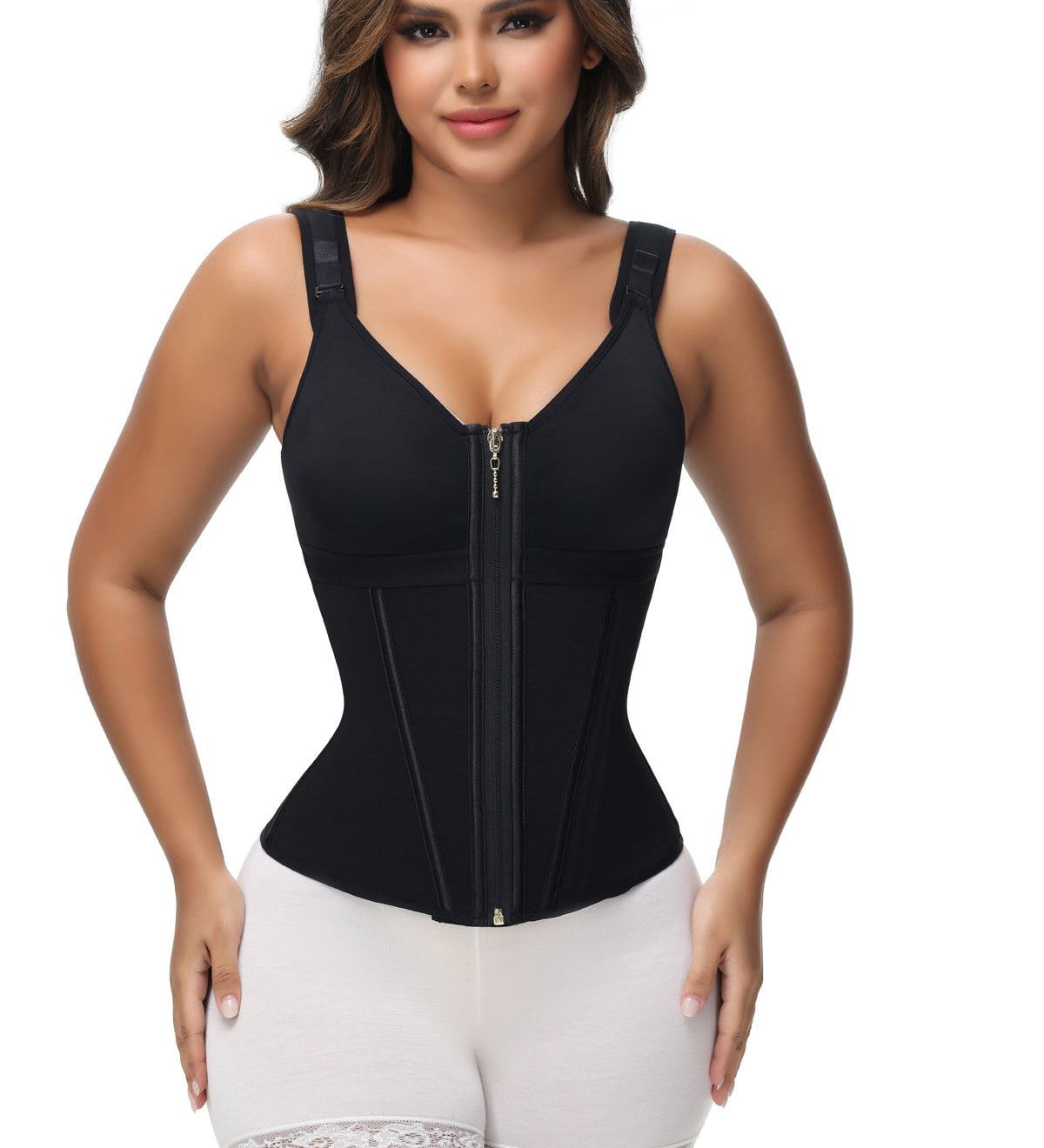 Sorelyne® Women's Boned Latex Zipper Corset Tummy Control Body Shaper Vest With Bra