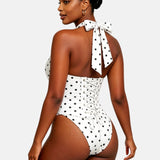Polka Dot Halter Corset One-Piece Swimsuit