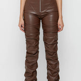 PU Leather Personalized Pleated Flared Pants