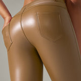 PU leather Pants High Waist Tight Sports Yoga Pants Slim