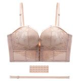 Front And Back Closure Strapless Push-up 7 Row Buckles Bra Non-slip Lace Brassiere