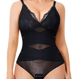 Women's Tummy Control V Neck Thong Bodysuit Corset Sculpting Lace Camisoles Shapewear