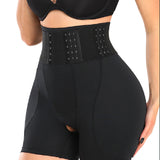 High Waist 9-row Adjustable Buckle Belt Shapewear Shorts With Sponge Pads
