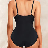 Deep V-Neck Smooth Tummy Control Bodysuits Shapewear with Built in Bra