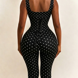 Polka Dot Square Neck Capri Jumpsuit with Hourglass Detachable Corset Two-Piece Set
