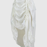 Side Drawstring Ruched Ruffle Trim Irregular High Low Midi Skirt