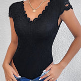 Sexy Deep V Neck Lace Short Sleeve Bodysuit One Piece Slim Fit Body Shaper