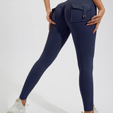 Peach Hip Fitness Leggings with Cargo Pockets