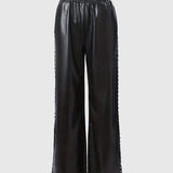 Beaded Loose Wide-leg Leather Pants