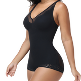 V Neck Adjustable Strap Lace Trim Tummy Control Butt Lifting Bodysuit