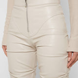 PU Leather Personalized Pleated Flared Pants