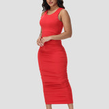Sexy Ruched Sleeveless Basic Bodycon Maxi Dress