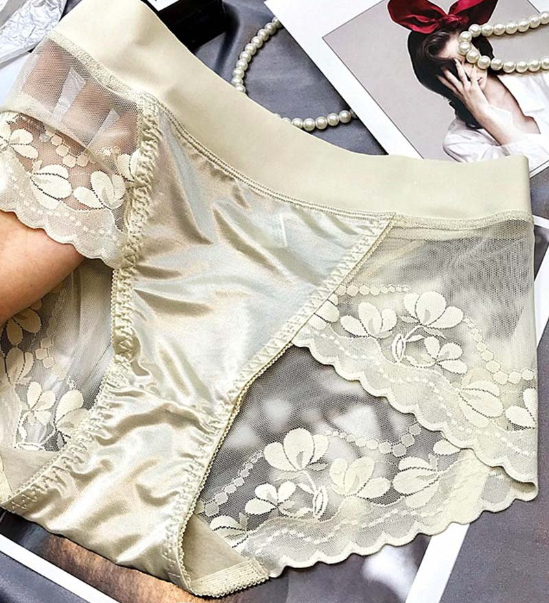 High-End Satin Light Luxury Lace High-Waisted Belly Pants