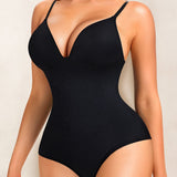 Deep V-Neck Smooth Tummy Control Bodysuits Shapewear with Built in Bra