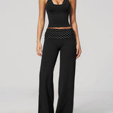 Two Piece Workout Set Halter Cami Crop Top with Wide Leg Pants