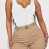Solid Notched Neck Ribbed Sleeveless One Piece Bodysuit Shapewear