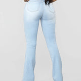 Fashion High Waist Hip Lift Slim Washed Flared Jeans