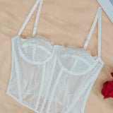 Women's Lace See-through Push Up Corset Bustiers Tops Boned Suspender Sexy Crop Tops