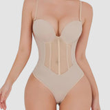 Women's Tummy Control Thong Sheer Mesh Corset Top Backless Bodysuits