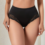 Women's Sexy Semi Sheer Mid-Waist Lace Stitching Breathable Briefs