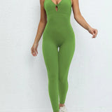Women's Beautiful Back Sleeveless Elastic Tights Jumpsuit