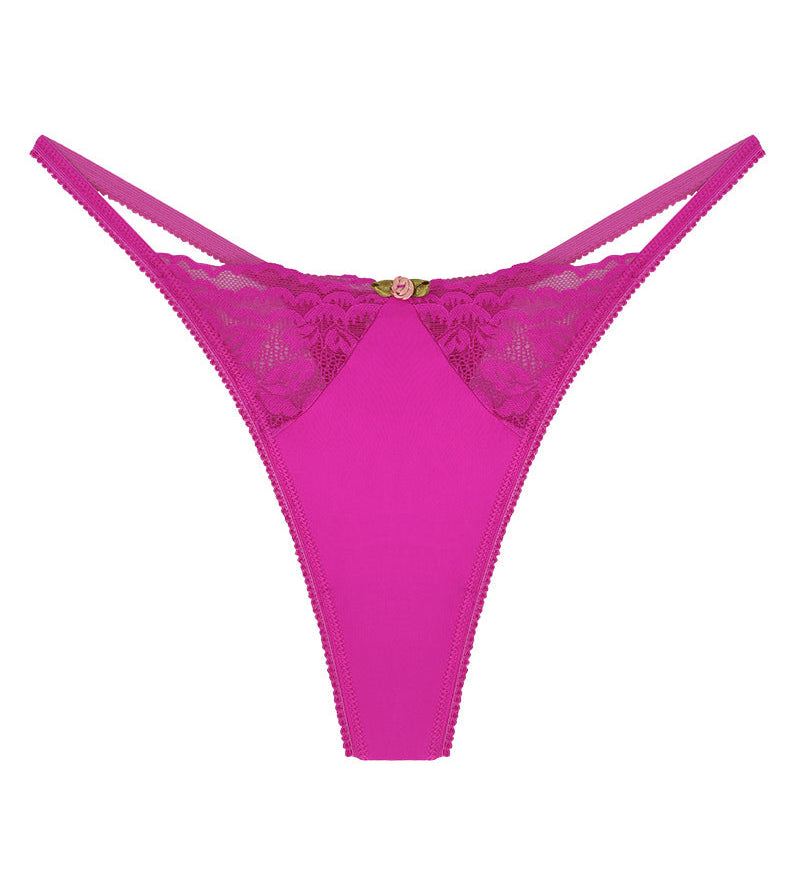 Sexy Lace Hollow Out Elastic Thong Low Rise Flower Decor Bikini Panties