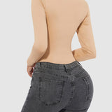 Women's Seamless Square Neck Long Sleeve Bodysuits Sculpting Thong Bottoming Shirt Body Shaper