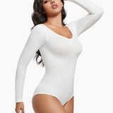 Seamless Crew Neck Long Sleeve Corset Bodysuit Tops Stretch Triangle Jumpsuit