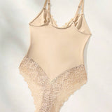 Women's Lace Sheer Spaghetti Strap Cami Bodysuit Sleeveless One Piece Shapewear