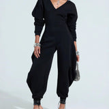 Cozy V Neck Baggy Long Sleeve Jumpsuit