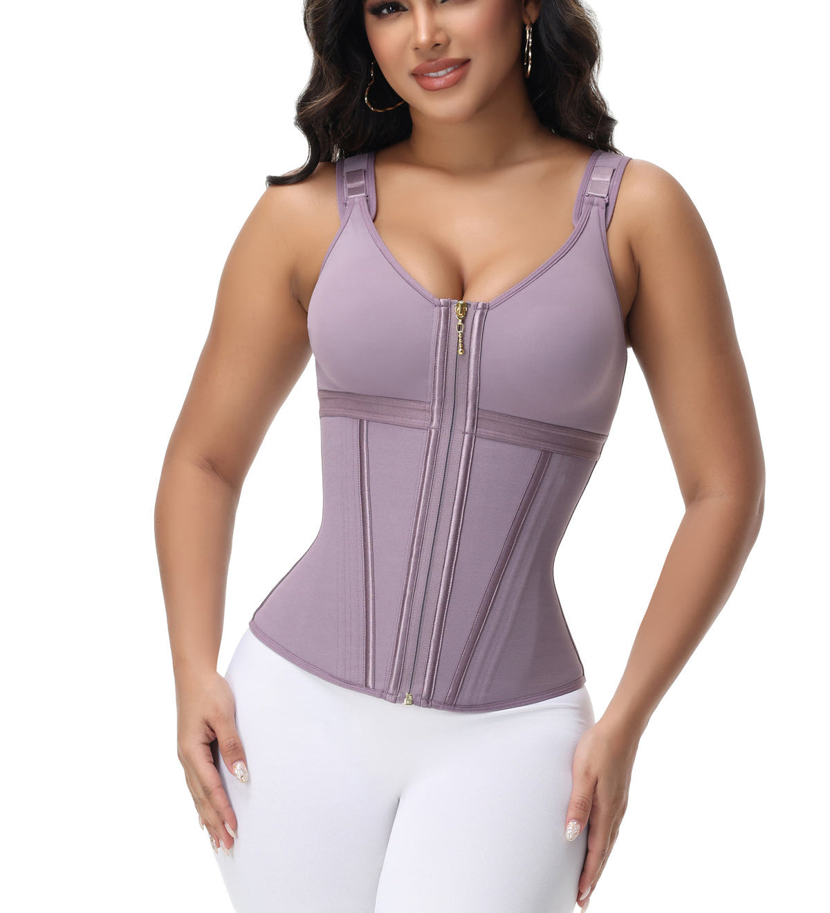 Sorelyne® Women's Boned Latex Zipper Corset Tummy Control Body Shaper Vest With Bra